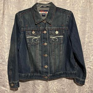 VTG Mwah Jeans Denim Jacket Dark Wash 18/20W Y2K Embroidered